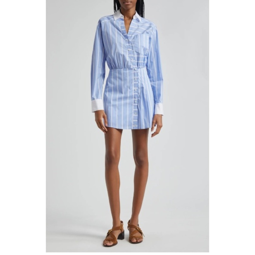 Veronica Beard Poppe Hydrangea Stripe Shirt Dress 14 Blue White Preppy NWT FLAW